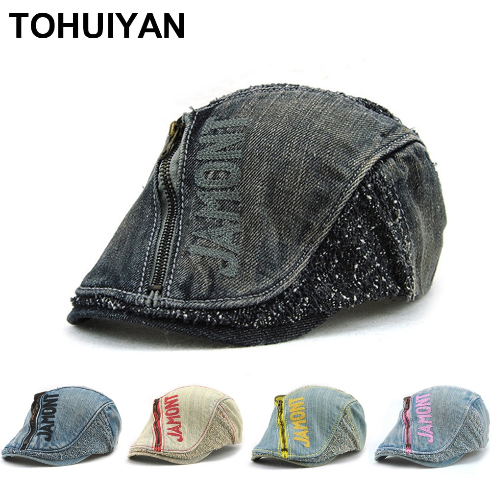 Märkestvättad denim tidningspojkemössor män casual golf peaked hatt vintage baker boy keps andnäbb visir cabbie hattar för kvinnor