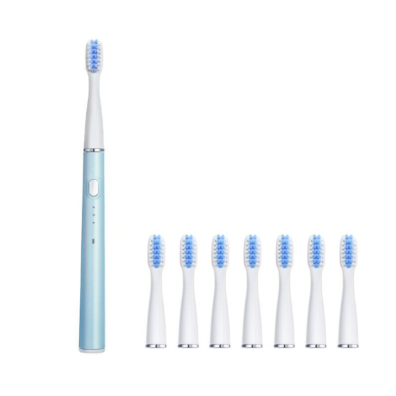 Sarmocare M200 Sonic Electric Toothbrush USB Rechargeable 3 Clean Modes IPX7 Waterproof Ultrasonic Automatic Tooth Brush: Blue and 8 head