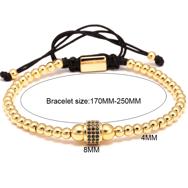 Mcllroy mænd armbånd runde perler micro pave sort cz krystal macrame vævet flettet charme armbånd smykker pulseras mujer moda