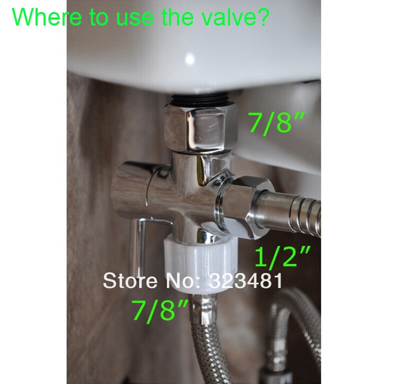 Válvula de bidé de latón para inodoro, adaptador en T de 7/8 &quot;y 1/2&quot;, cierre de 3 vías, desviador cromado, accesorios de baño Shattaf para América del Norte