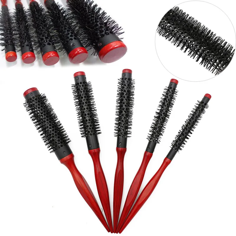 Beruf Anti Statische Lockiges Haar Kamm Wildschwein Borsten rollen Runde Pinsel Kamm Haar Styling Schönheit Salon Friseur Lockenstab