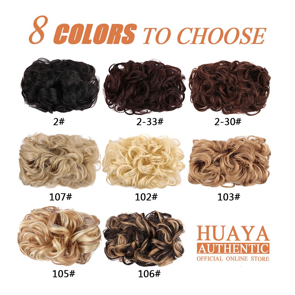 HUAYA Synthetic Short Wavy Chignon for Women 2 Plastic Comb Clip in Hair Extensions Elastic Rubber Band Bun Hair Accessories