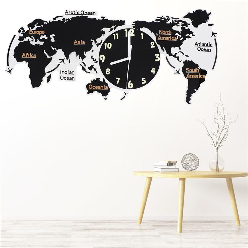 Acrílico silencioso relógio de parede mapa do mundo relógio de parede mudo lâmpada de parede diy decoração 3d relógio sem bateria (80cm 60cm)