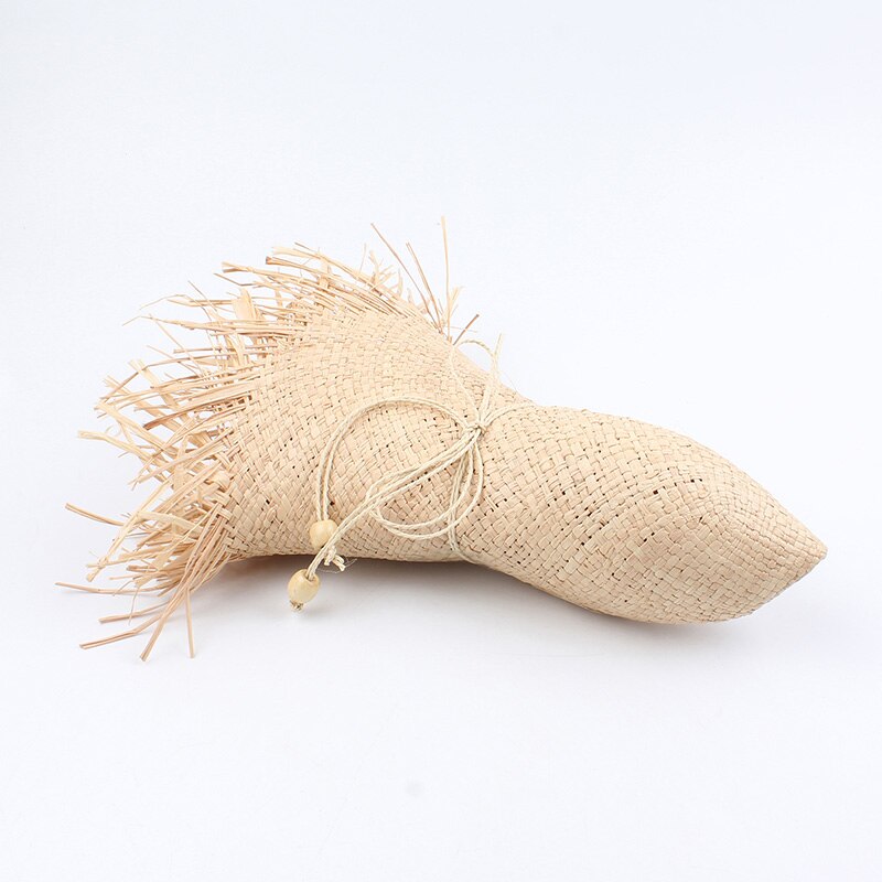 Boho kvinner stråhatt bowknot avlet stor brem sammenleggbar frynsete frynser sol sommer strandhette