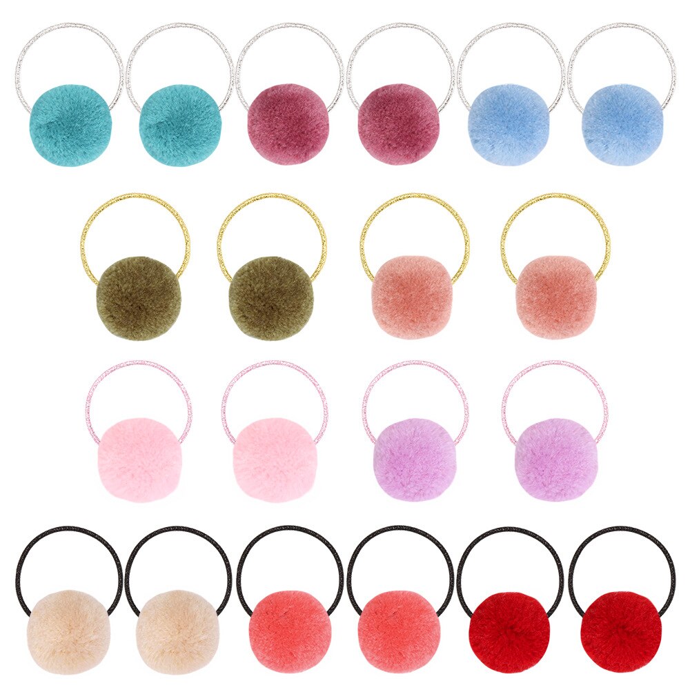 2 Stuks Leuke Baby Kleurrijke Pompoms Haarbanden Elastische Haar Ring Voor Meisjes Haar Tie Touw Kids Hoofddeksels Baby haar Accessoires