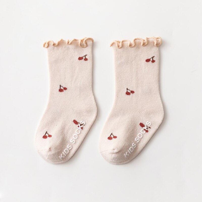 0-5Years Toddlers Girls Frilly Socks Cotton Newborn Baby Ankle Socks Anti-Slip Flower Pattern Infant Baby Floor Sock Accessories