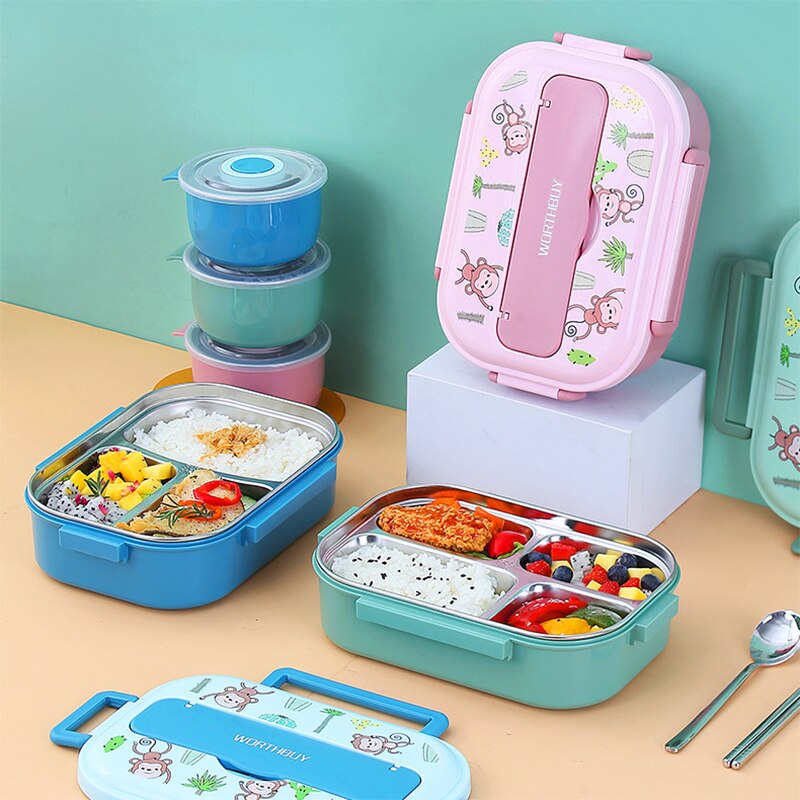 Lunch Box 316 Stainless Steel Bento Box Monkey Leak-Proof Food Container Box Microwae Heating For School Kids Office Worker