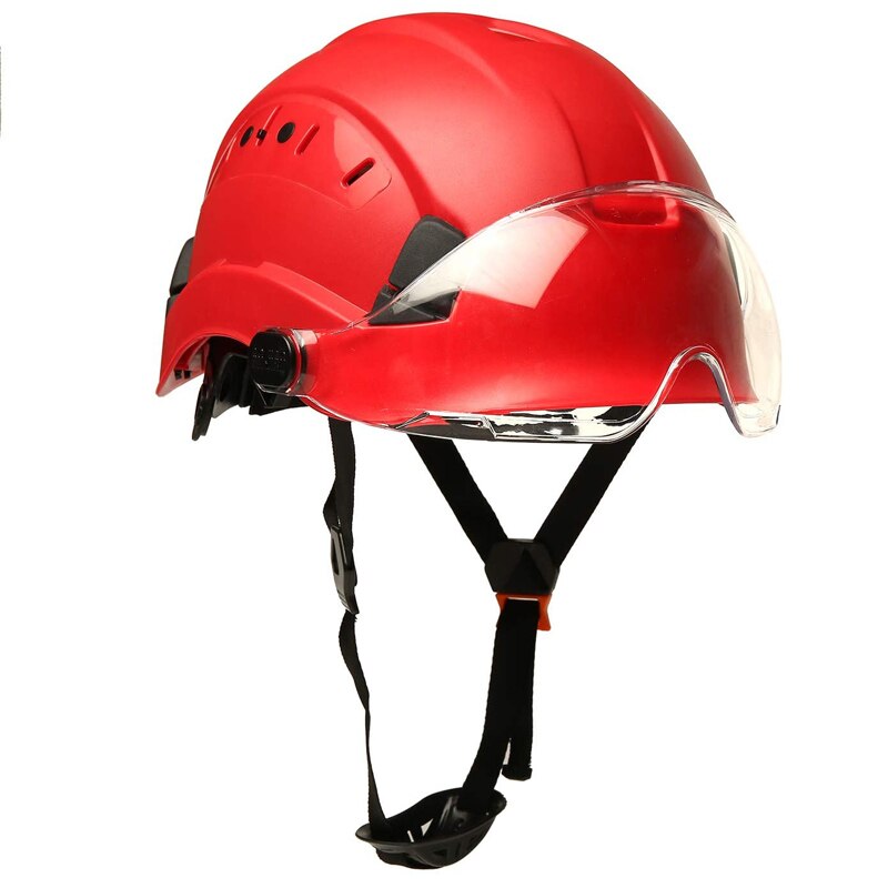 Safety Helmet With Goggles Men&#39;s Construction Hard Hat ABS Protective Helmets Work Cap For Working Climbing Riding: Red - Clear Goggles