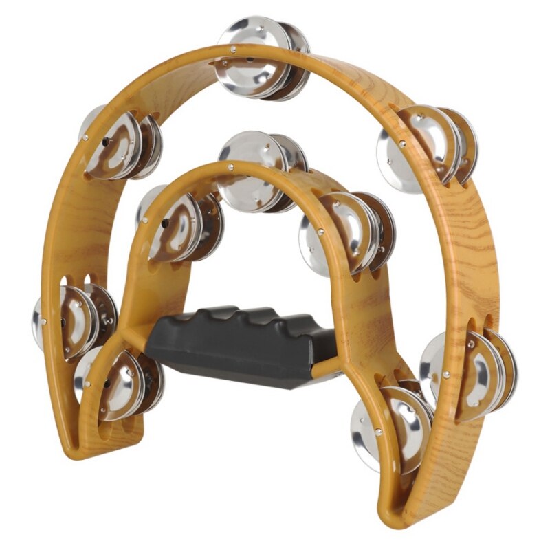 Double demi-lune tambourin percussions tambour plastique poignée rouge métal Jingle-noir
