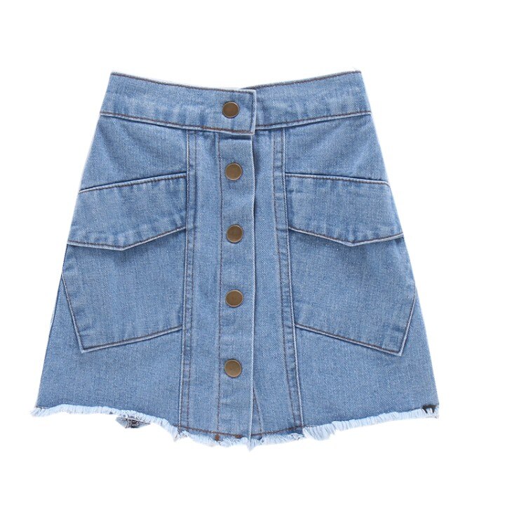 Casual Jean Skirts Summer Girls Children Denim Pencil Skirts For Girls Skinny Skirts Buttons Mini Skirts Girls Clothing: 8T