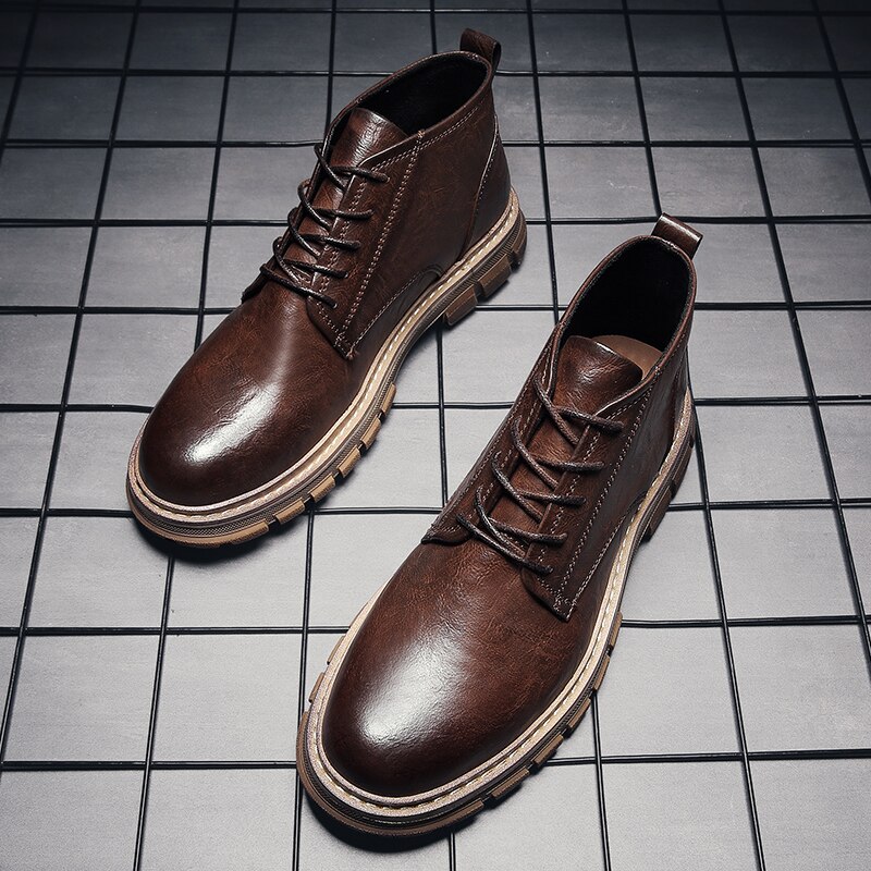 Heren leren schoenen flats oxfords schoenen heren casual schoenen veterschoenen leren laarzen voor heren sneakers chaussure homme vii: Khaki / 6.5