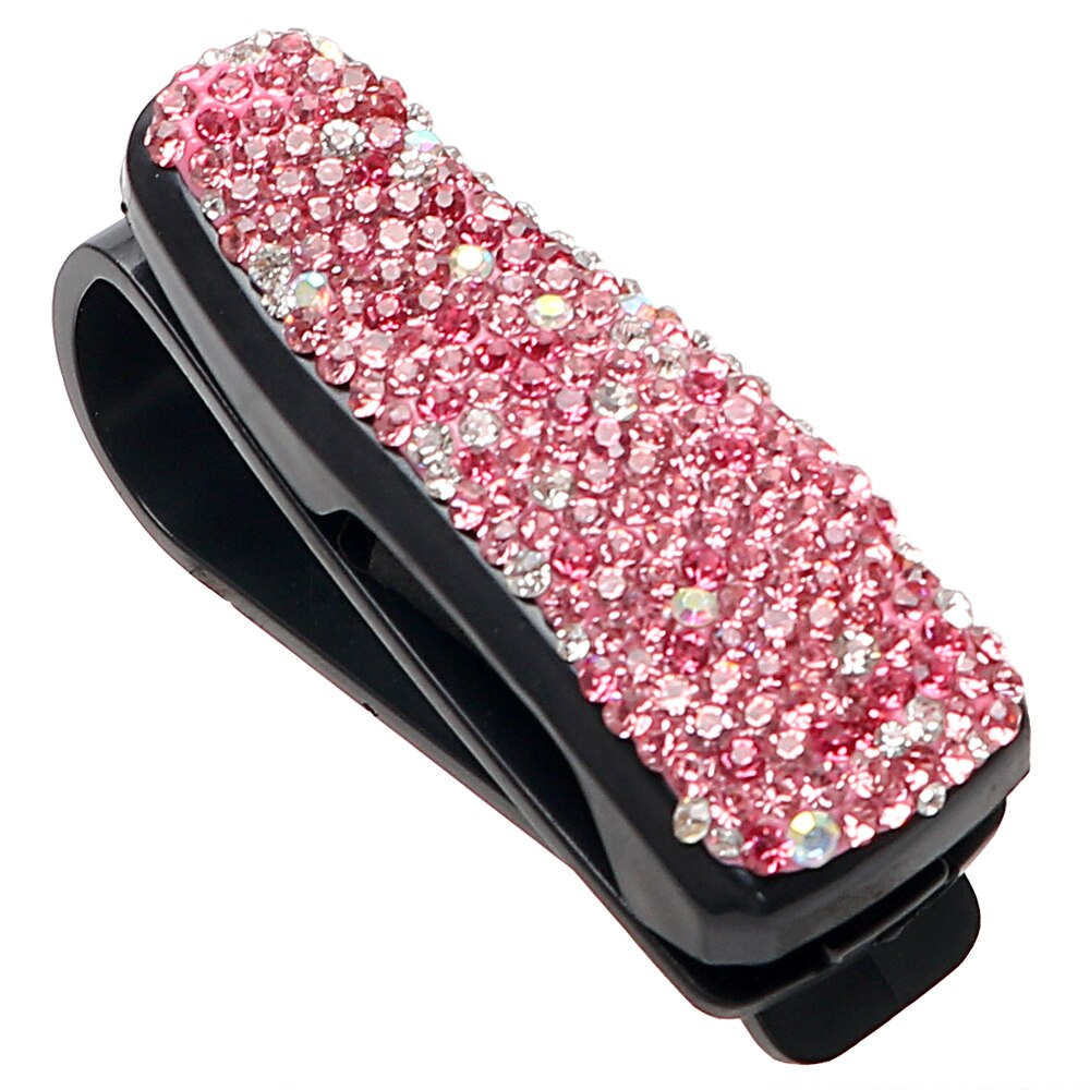 Rhinestone auto feste klips briller tilfeller diamant lagringsholder bil styling bærbar solskjerm solbriller briller holder: Rosa
