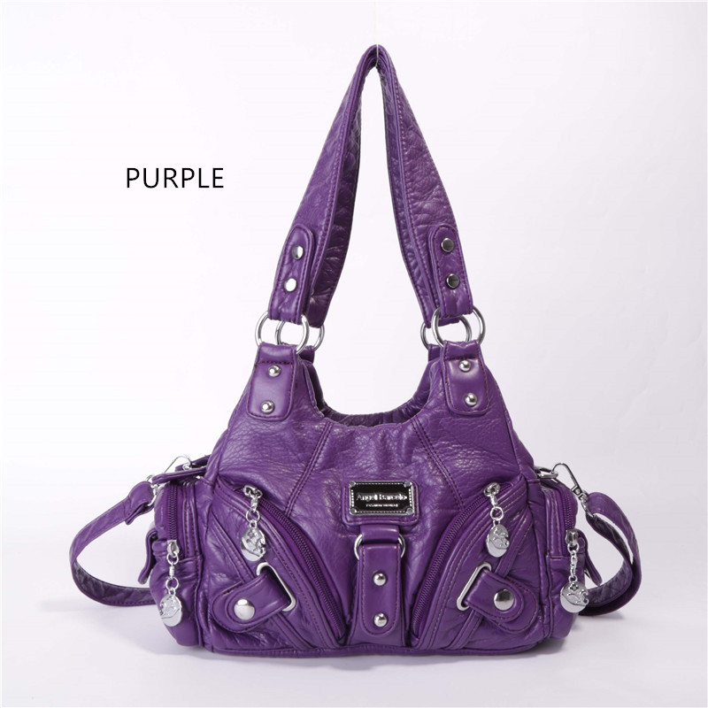 Women Vintage Purse Small Female Shoulder Bag Cute Tote Wash Faux Leather Handbag with Long Strap: purple