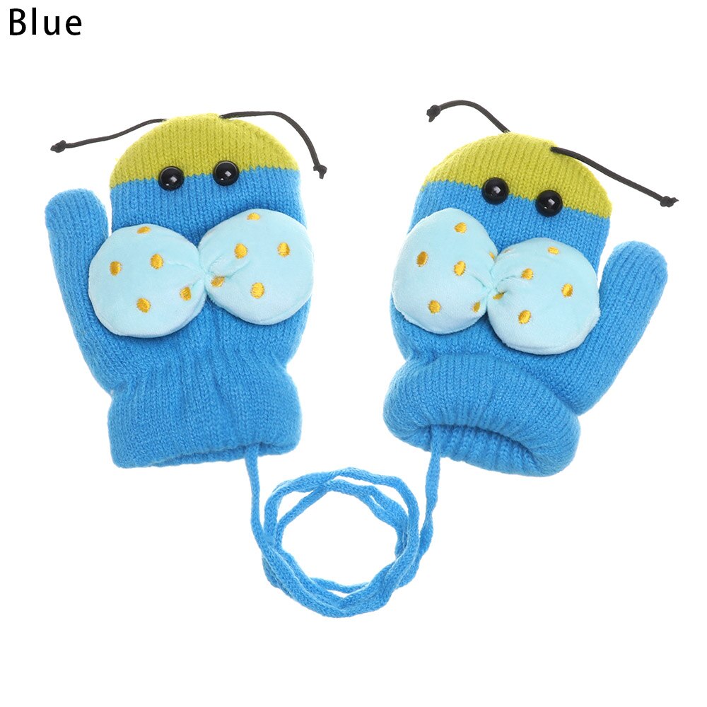Del bambino Delle Ragazze Dei Ragazzi di Inverno Lavorato A Maglia Guanti bambino Del bambino Dei Bambini Caldo Corda dito Completa guanti Del Fumetto Dei Bambini Più di Velluto di Spessore Guanto: blu