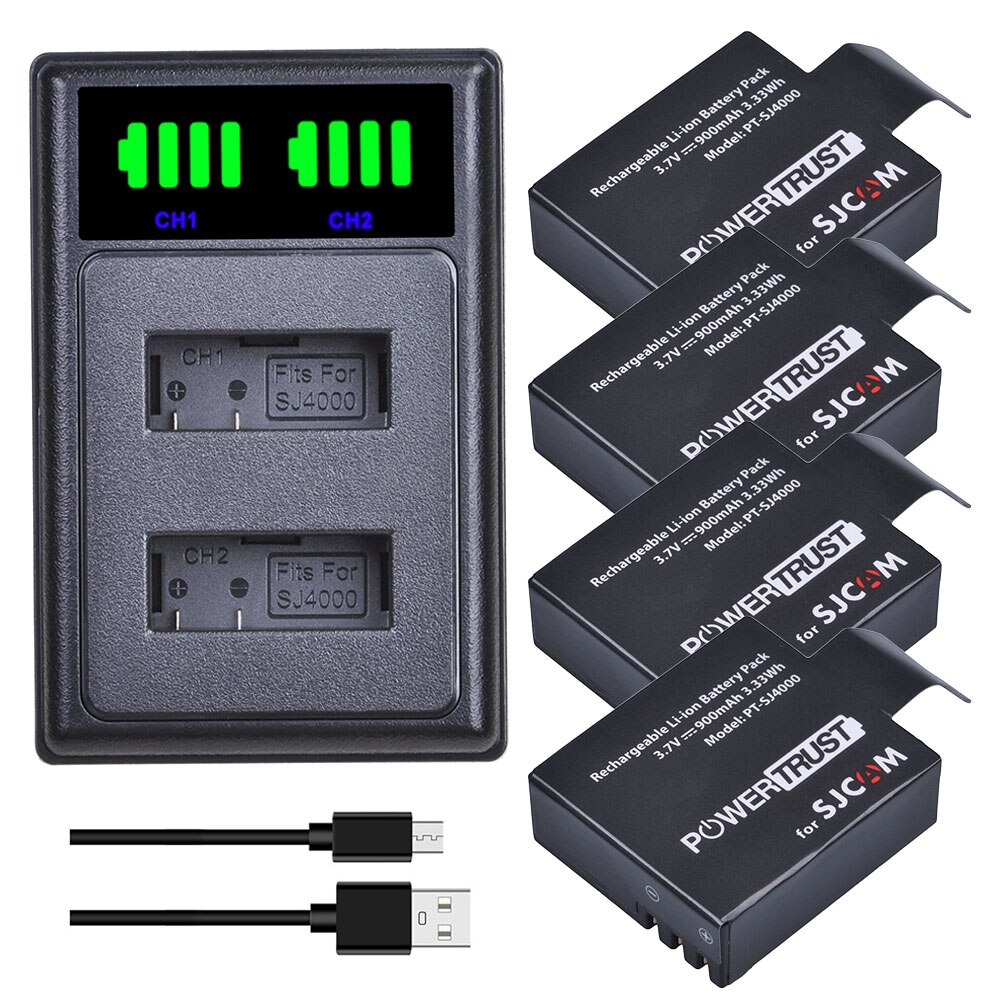 Batería de 3,7 V SJ4000 y cargador Dual LED para baterías de Cámaras Deportivas de acción SJCAM Sj4000, SJ5000, SJ6000, SJ7000, SJ8000: 4Battery and charger