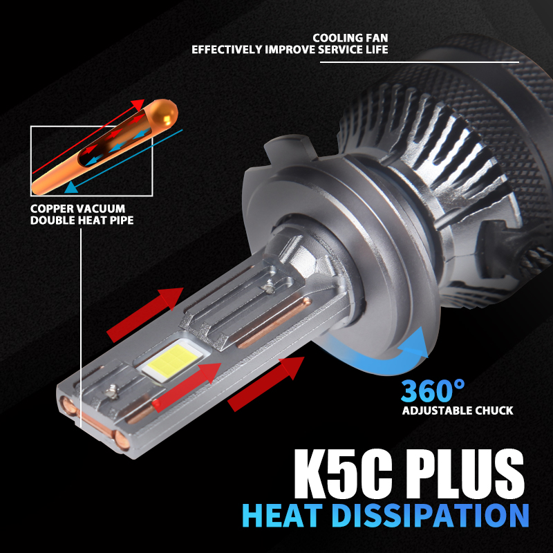 Dawn knight 140w k5c plus h7 h11 h1 h4 lâmpada led para farol 4300k led hb3 hb4 tubo de cobre duplo kit de luz led para carro 12v 2 peças
