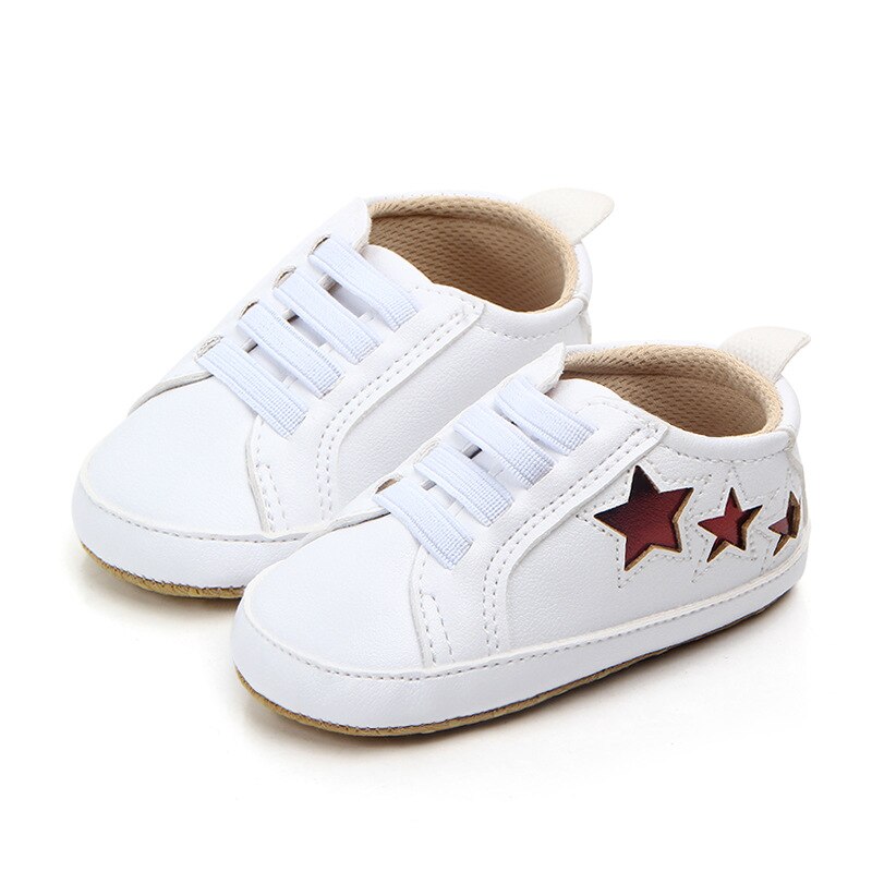 Triursus All Seasons 0-18 meses Zapatos casuales de bebé de cuero PU pentagrama recién nacido niños niñas zapatillas: white / insole 11cm