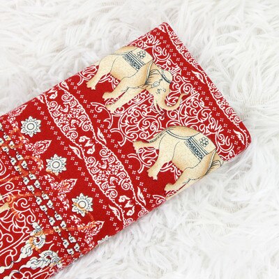 Tela de algodón grueso con estampado de elefante pequeño, tejido de media yarda con estampado de elefante pequeño de viento nacional, hecho a mano, para ropa, T1100: red