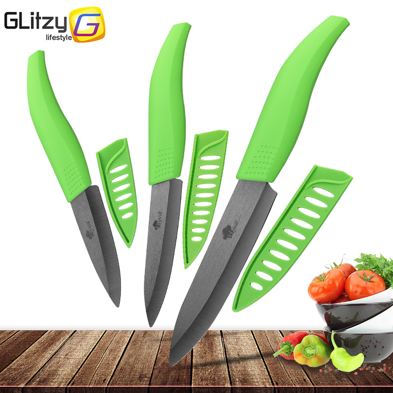 Ceramic Knife 3 4 5 inch Set Zirconia Black Blade Kitchen Chef Knives Three Piece Set Fruit Vegetable Color Anti-Slip Handle: 345 inch Green