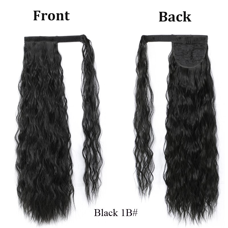 Lanyi extensión de cola de caballo sintética para mujeres envuelve alrededor de Magic Past Yaki Cola de Caballo de maíz onda Clip en la Ondulado Natural del pelo: Black Color 1B