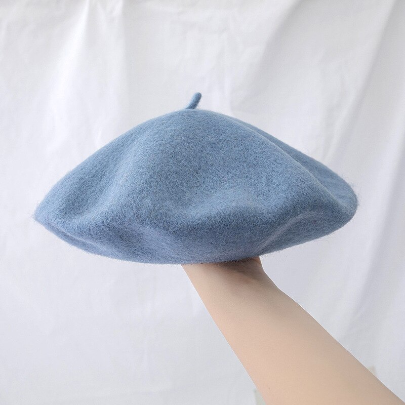 Béret en laine pour femme, chapeau rond, épais et , plusieurs couleurs unies, collection hiver: 007