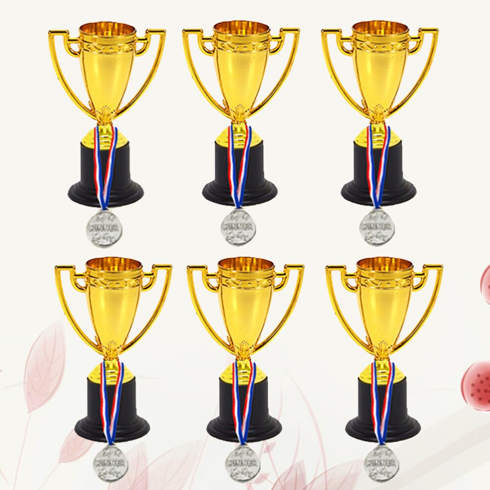 12 Uds. De Mini copas trofeo de oro y premios de medallas pequeñas, premios de , trofeos, juguetes para estudiantes, deporte (6 uds. Trophie: Golden