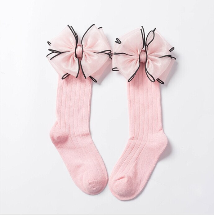 Babymeisjeskousen met strikje, prinsessenkatoenen warme kousen met linten in meerdere kleuren: Roze / Ik