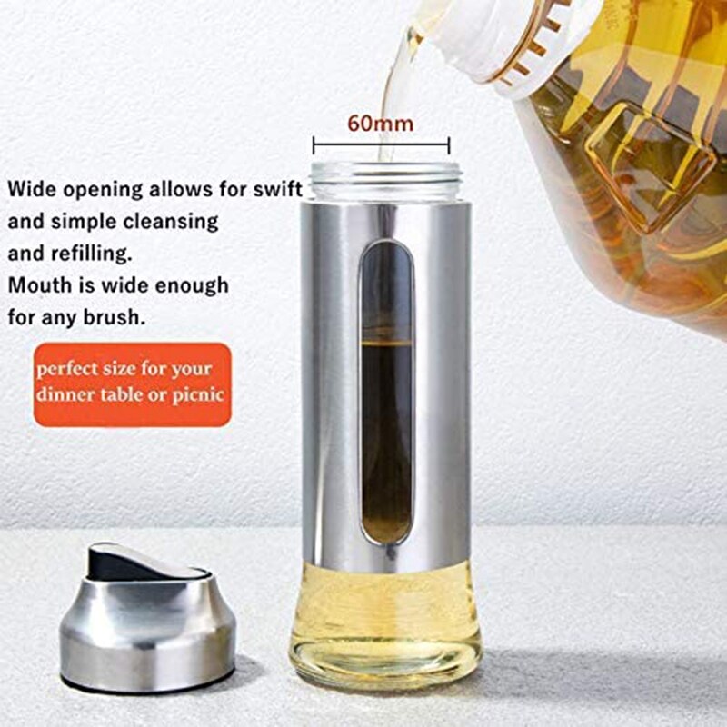 Auto Flip Olive Oil Dispenser Oil Bottle Wide Opening Clear Lead Free Glass Cruet Dispenser Oil Drip Free Spout Bottle