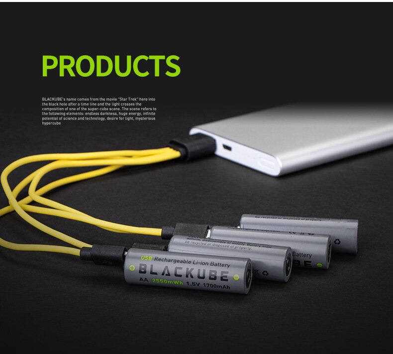 Batterie au Lithium Rechargeable d'usb de Protection de tension de Batteries de BLACKUBE AA 1700mAh 1.5 V 2550mWh