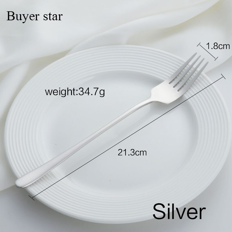 2PCS 18/8 Stainless Steel Dinner Fork Set Korea Colourful Dessert Fork With Long Handle Gold Blue Fork Set for Hotel Party: Silver 2PCS