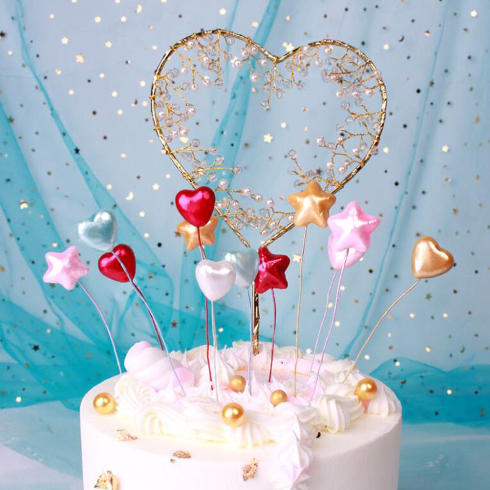 10 stk perlefarve lille ballon kærlighed stjerne kage topper stik dessert bord dekoration flerfarvet chic trendy kage flag kage indretning