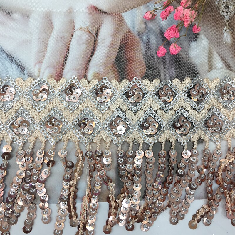 Performance scène vêtements accessoires maille fil bas paillettes code à barres dentelle gland ruban jupe décoration matériaux: 1 cour / 1