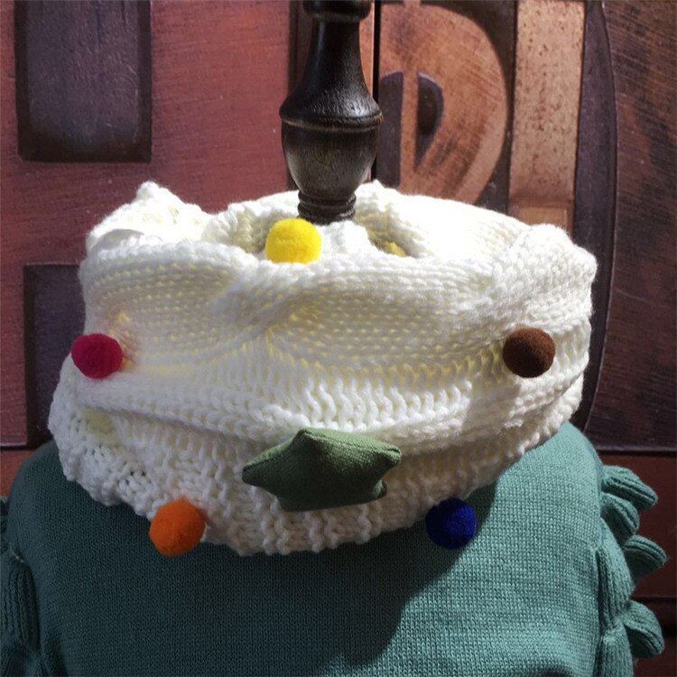 Sciarpa per bambina autunno inverno sciarpe fatte a mano a forma di stella con orso a forma di stella sciarpe per ragazzi e ragazze in lana lavorata a maglia: WHITE with star
