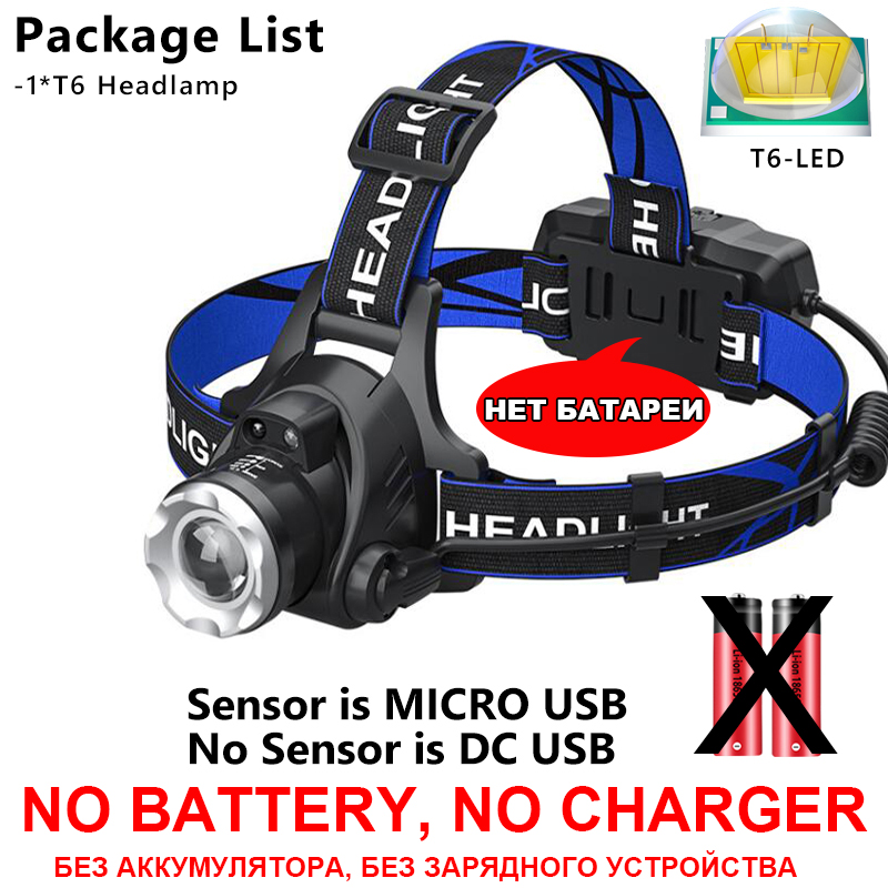 1000000 LM LED faro Sensor XHP90.2 uso de faro 2*18650 batería linterna USB recargable lámpara de cabeza linterna: Verde / Beige