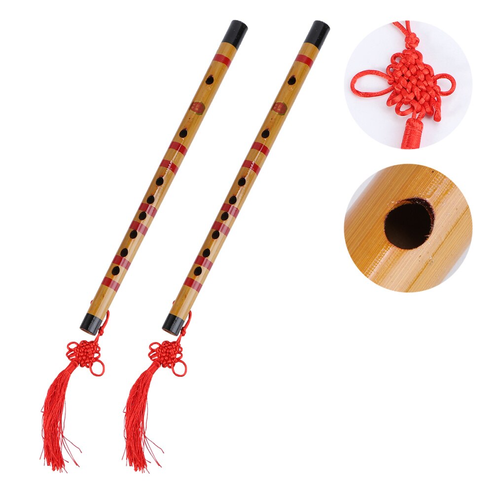 1 Set/2Pcs Bamboe Fluit Traditionele Muziekinstrument Voor Beginner (Natuurlijke Kleur Fluit + Chinese Knoop + fluit Membraan, willekeurige