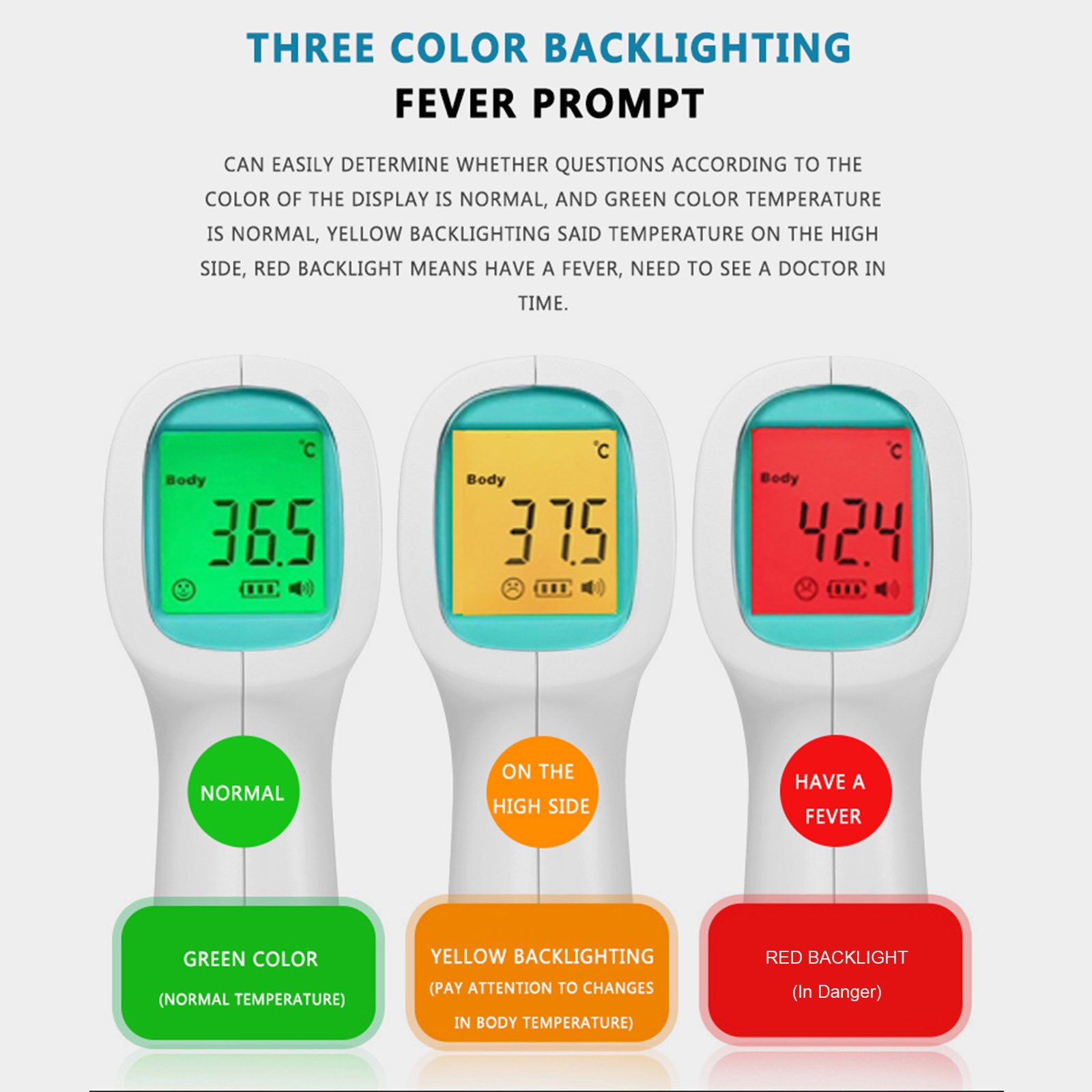 Non-contact Infrarood Thermometer Handheld Digitale Voorhoofd Temperatuurmeting Lcd Display 3 Kleuren Backlight ℃/℉ Schakelbare