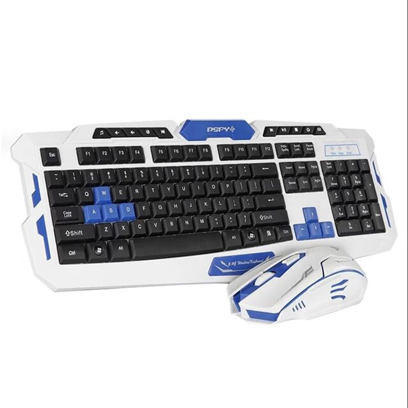 Nuovo Set combinato Mouse tastiera Wireless USB 2.4Ghz 1600DPI Mouse da gioco Multimedia impermeabile per PC Desktop: White Blue