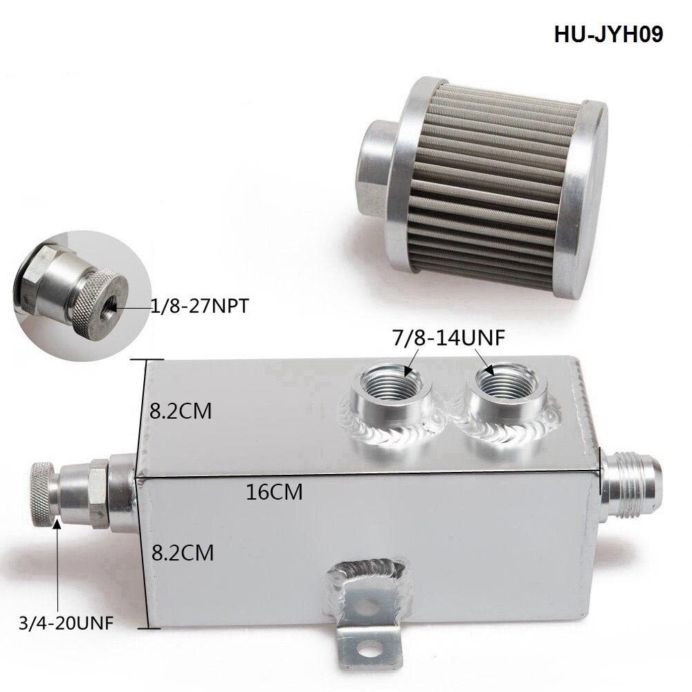 Universal 1L Car Raw Aluminum Oil Catch Can Tank Fuel Tank with Breather Drain Tap HU-JYH09