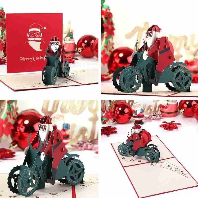 3D Greeting Card Christmas Santa On Motorcycle Party Cards With Envelope Year Greeting Card Invitation Postcard