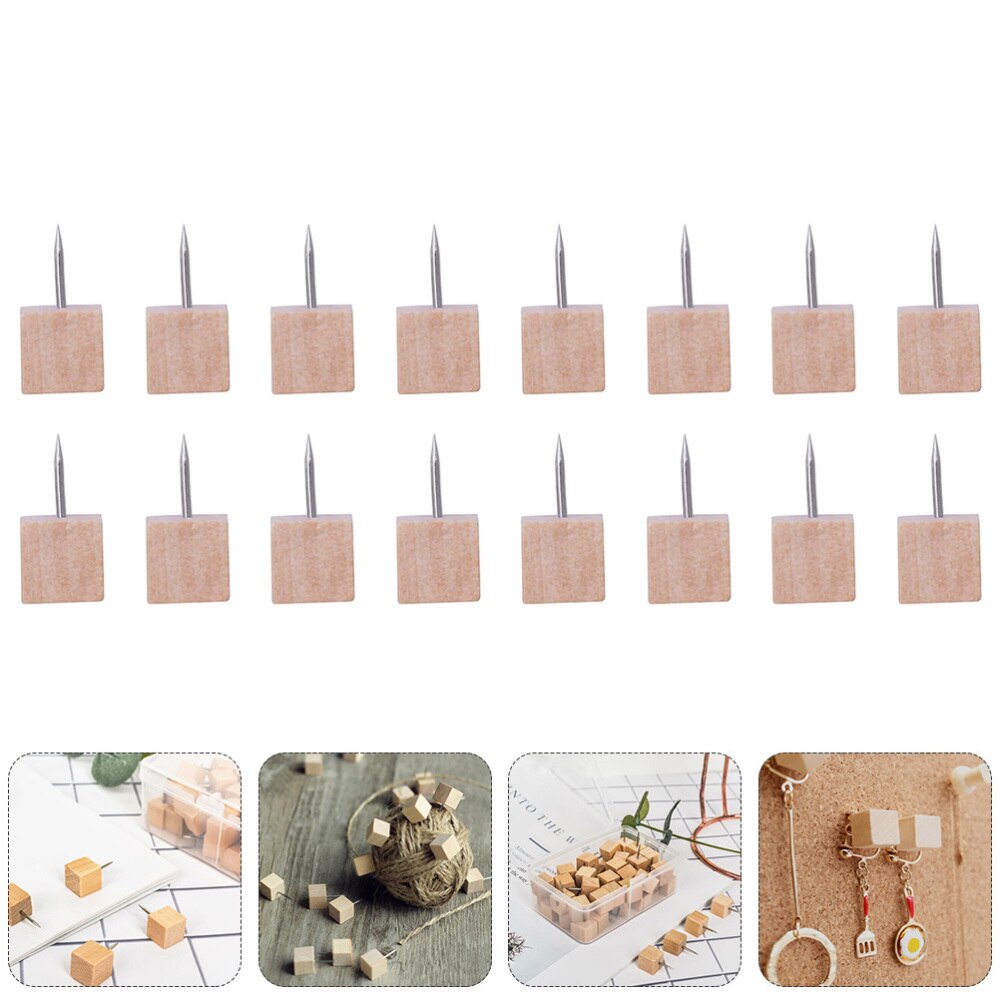 50 stuks houten punaises in vierkante vorm, houten punaises, kaartpunaise, houten kopspeld