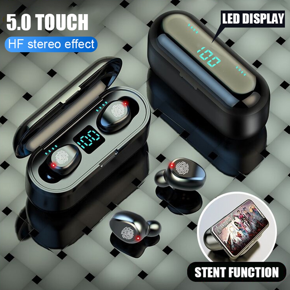 F9 TWS Bluetooth Oortelefoon LED Draadloze Hoofdtelefoon Met Microfoon Bluetooth Oortelefoon Stereo Geluid Muziek Mini Oordopjes Bluetooth Hoofdtelefoon