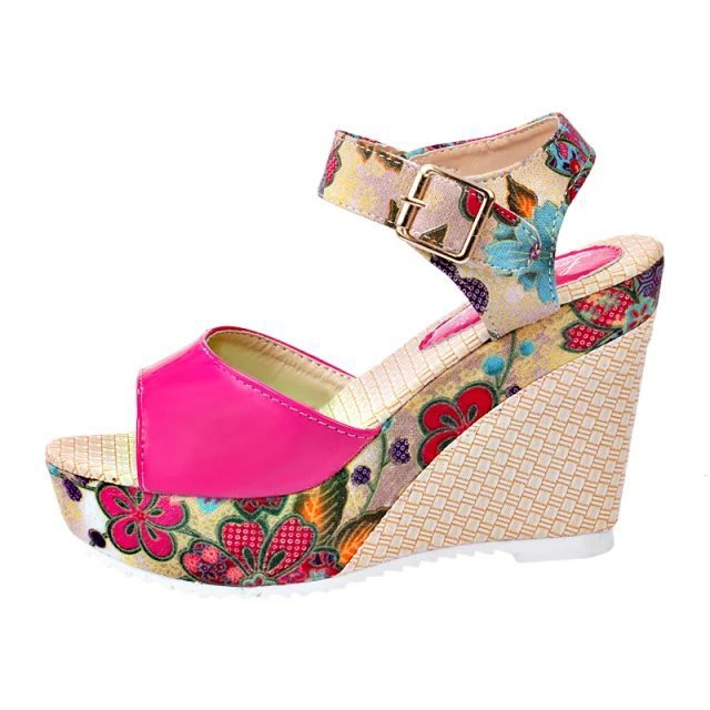 Zomer Wiggen Vrouwelijke Sandalen Platform Hoge Hak Kleinigheid Comfortabele Vrouwen Schoenen Zoete Casual Schoenen Open Teen: Rose Red / 6