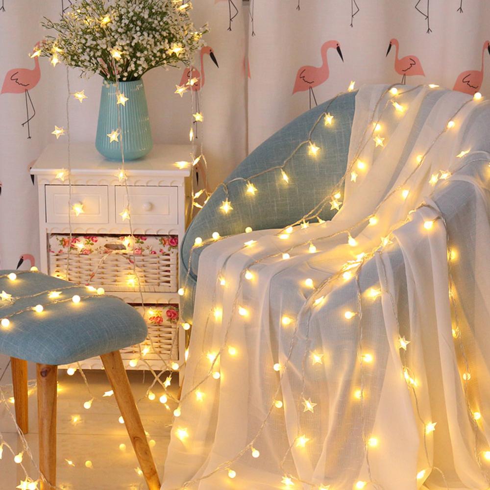 Romantic Star Round Lantern LED Lights String Kids Room Decor Fairy Garland Lights Home Garden Christmas Party Decoration Lights