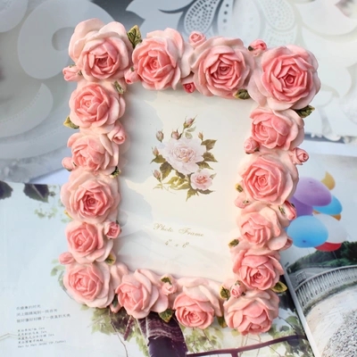 Cadre photo en résine de fleur de rose 6 pouces, cadre narsculpté de style européen, cadre photo de: WHITE