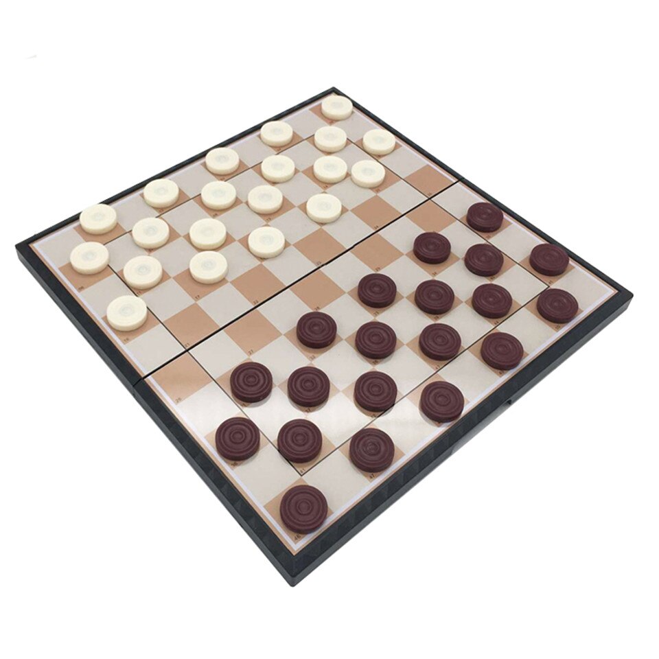 BSTFAMLY International Checkers Portable Plastic Chess Set 29*29/20*20cm Folding Checkerboard Magnetic Chess Game 100 Checker T1