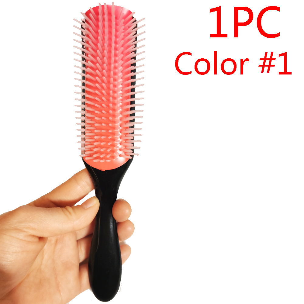 9-Rows Detangling Hair Denman Brush Cushion Nylon Bristle Hairdressing Scalp Massager Straight Curly Hair Comb Hairbrush: black