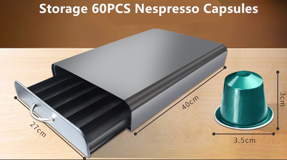 Nespresso skuff 30/40/60 kapsler nespresso kaffe pod holder stå kjøkken metallhyller organisasjonsskuff