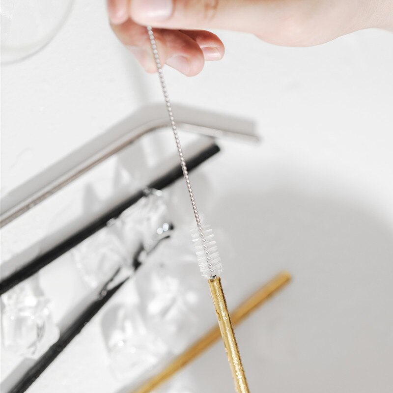 Reusable Metal Drinking Straw 304 Stainless Steel Colorful Straws Bent Straw Set With Cleaner Brush Bar Party Accessory