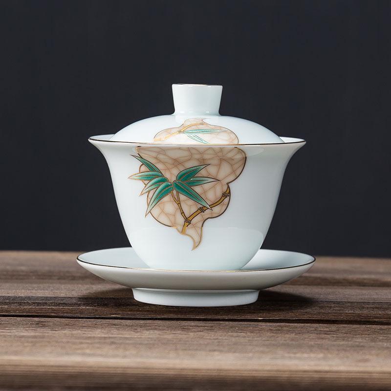 200ml kinesiske traditionelle gaiwan terrin kungfu te kopper porcelæn te skål håndmalet te sæt rejse te tilbehør: 2