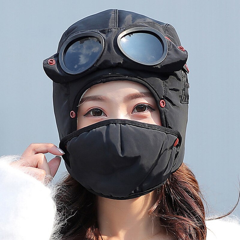 warm cap winter men winter hats for women kids waterproof hood hat with glasses balaclava camping hiking outdoor sport caps